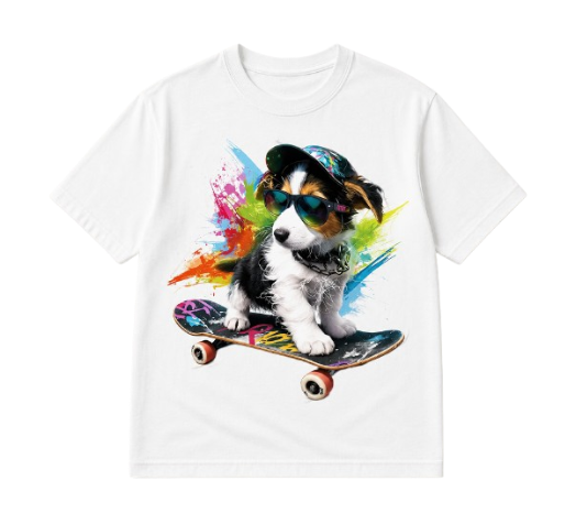 T-shirt chien skateboard