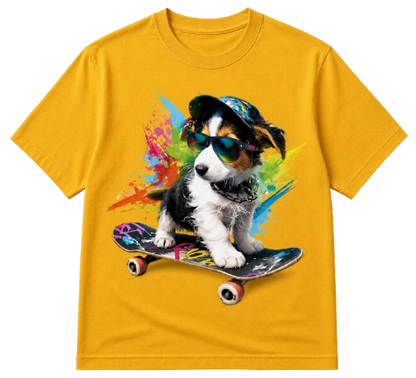 T-shirt chien skateboard