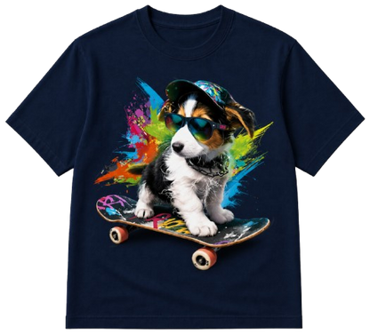 T-shirt chien skateboard