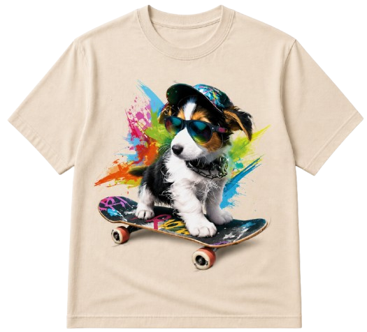 T-shirt chien skateboard