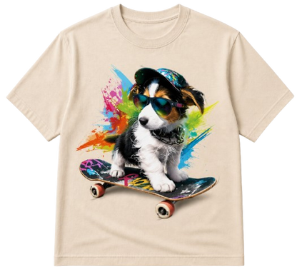 T-shirt chien skateboard