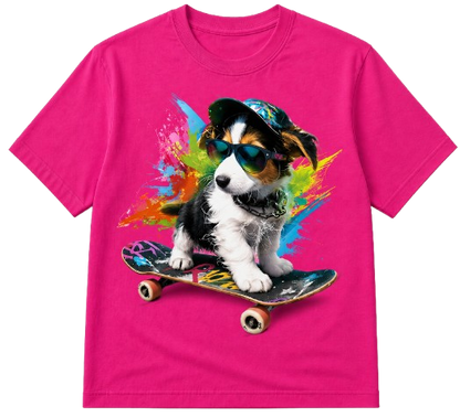 T-shirt chien skateboard